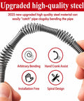 Image of Heavy Duty 33 Foot Drain Snake Auger made of high-quality steel, showcasing its flexible spiral design for easy bending.
