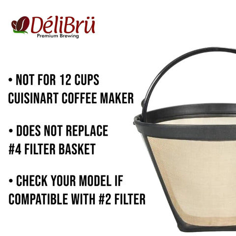 Gold Tone Cone Style Reusable Coffee Filter Size Two for DCC 450 Cuisinart Coffee Makers