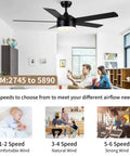 52 Inch Black Ceiling Fan With Light And Remote, Ultra Quiet DC Motor, Dimmable 3CCT LED, 6 Speeds, in modern living room