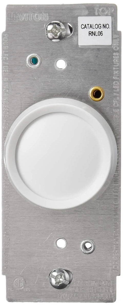 Front view of Trimatron Rotary Dimmer Switch For Dimmable LED CFL Halogen And Incandescent Bulbs Single Pole 150W LED CFL 600W Incandescent Halogen White Dimmable Lighting Control For LED CFL Incandescent And Halogen Fixtures In Homes Or Offices.