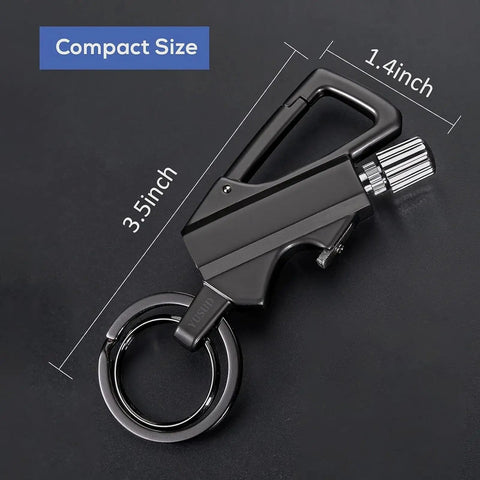 Black Three In One Lighter With Multitool Keychain Bottle Opener Portable Waterproof Ignite Tool For Camping on black background