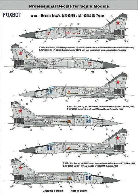 Dope Ukrainian Foxbats MIG 25PDS Decal Set For 1 To 48 Scale Model Kit Foxbot 48 035 with realistic aircraft markings sheet
