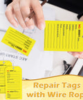 100 Pack Yellow Repair Tags With Wire Ties And Grommets, Numbered Tear Off Price Notice And Maintenance Labels For Production Equipment, Durable 2.6 x 5.25 Inch Notices on hand