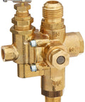 Pilot Unloader Check Valve Combo For Gas Compressors 110 To 140 PSI Replaces 885426 EC2510E brass valve with multiple inlets and outlets.