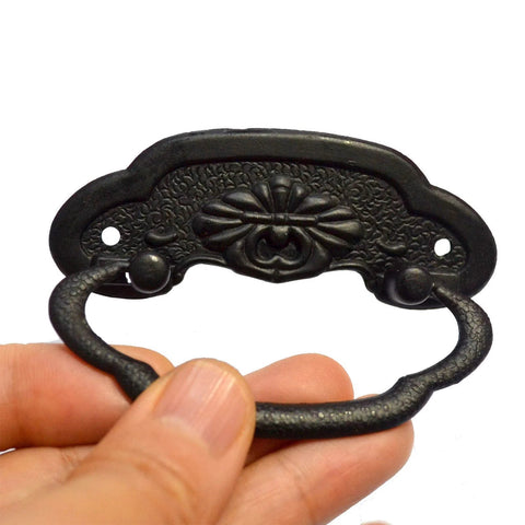 4 Pcs Black Ring Drawer Pulls With Screws, Vintage Antique Style Cabinet Handles For Furniture Wood Boxes And Jewelry Cases, Medium Size