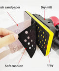 Get This Awesome 30 Pack Of 70x198mm Hook And Loop Sandpaper Sheets With 80 To 400 Grit Ranges For Orbital Sanders Made For Trimming And Drywall Work, showing mesh sandpaper and soft cushion.