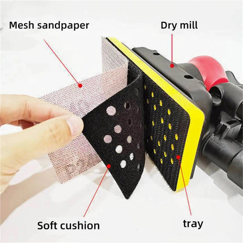 Get This Awesome 30 Pack Of 70x198mm Hook And Loop Sandpaper Sheets With 80 To 400 Grit Ranges For Orbital Sanders Made For Trimming And Drywall Work, showing mesh sandpaper and soft cushion.