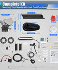 100Cc Bicycle Engine Kit For 26 To 28 Inch Bikes 2 Stroke Gas Motor Conversion With Air Cooling Upgraded Sprocket Red Speed Carburetor CDI And Full Accessories For Quick DIY Bike Motor Build, kit components displayed