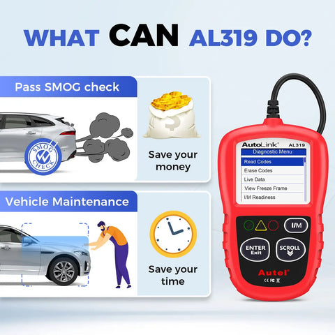 AL319 OBD2 Diagnostic Scanner with Live Data and DTC Read Clear features and benefits overview