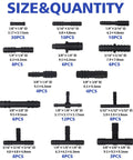 Front view of assorted black nylon automotive vacuum connector kit, 121 pieces, 14 sizes (tubes/tees/adapters).