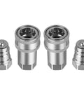 Four-piece 1/2 in ISO 7241-A hydraulic quick-connect tractor coupler set in silver with dust caps (two female, two male).