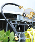 90 Degree Garden Hose Swivel Elbow Connector Three Quarter Inch GHT Brass Elbow on hose at tank outlet