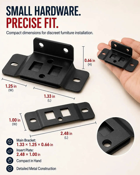 Beefy Stainless Steel Corner Brackets for furniture, L shape joint braces with screws, compact size details shown in hand for scale.