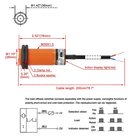 Illustration of SZC M30 Capacitive Proximity Sensor Switch 20AC 20 To 250 VAC 400mA Normally Closed 2 Wire Detecting Distance 1 To 20mm