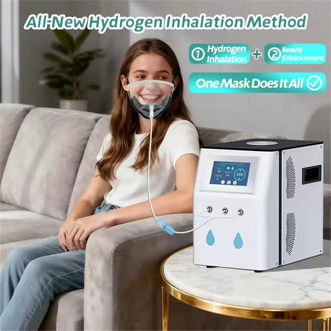 Go To Face Mask For Hydrogen Inhalation Reusable Odor Free Safe BPA Free Materials shown with generator in home setting