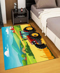 Cartoon Tractor Rug Non Slip Doormat For Living Room Bedroom Kitchen Classroom Office 5x7 Ft Kid Friendly Machine Washable Durable Carpet Mat With Farm Theme Playful Decor
