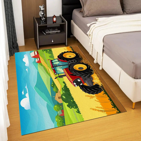Cartoon Tractor Rug Non Slip Doormat For Living Room Bedroom Kitchen Classroom Office 5x7 Ft Kid Friendly Machine Washable Durable Carpet Mat With Farm Theme Playful Decor