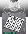 Top Shelf Built Tough Premium Stainless Steel Shower Drain Featuring Removable Odor Trap And Fast Flow Drainage Channel For Humid Bathrooms and Heavy Duty Plumbing Upgrades with visible water flow and installation area.