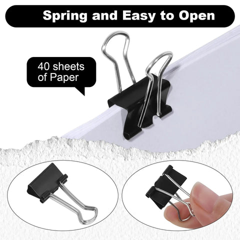 60 Pack Small Binder Clips 3/4 Inch Black Office Paper Clips For Organization Durable Rust Resistant Steel Reusable Standard Size