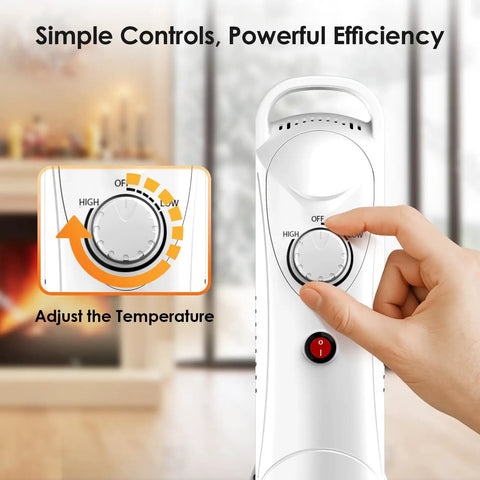 Hand adjusting 700W Oil Filled Radiator Heater With Adjustable Thermostat Two Heat Settings Overheat Protection Silent Operation Cozy Warmth