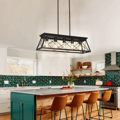 Five Light Farmhouse Pendant Ceiling Fixture For Dining Room Over Table And Kitchen Island Modern Black Chandelier