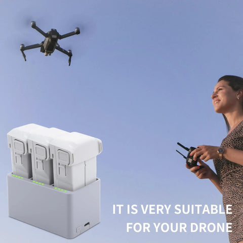 Three Channel Fast Battery Charger And Two Way Charging Hub For Mini 4 Pro And Mini 3 Series Drone Batteries, woman flying drone