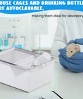 Heavy Duty Two Pack Lab Mouse Breeding Cages Spacious Plastic Rodent Housing with Quick Snap Water Bottles in lab setting.