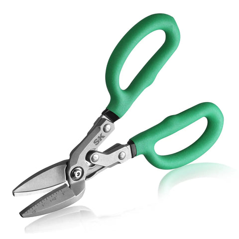 Beefy 10 Inch Bent Compound Action Tin Snips With Drop Forged Blades For Heavy Duty Metal Cutting High Carbon Steel Construction