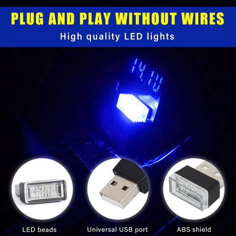 USB Car Interior Atmosphere Light Kit, 4 Pack Plug In Ambient LED Night Lamps For Most Cars, Portable USB Decor Lighting image