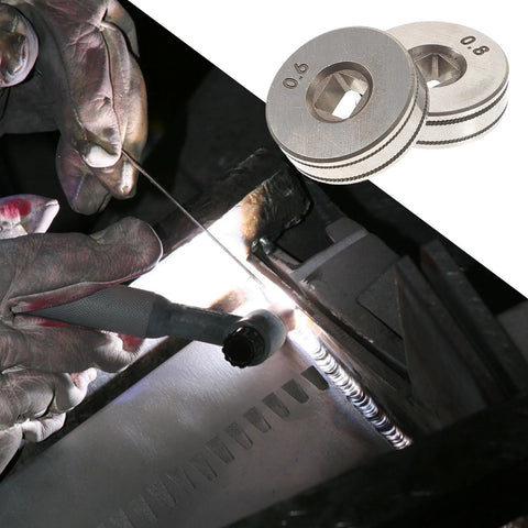 Wire feed drive rollers, two knurled discs 0.6/0.8mm for SSJ16 MIG welders, front view