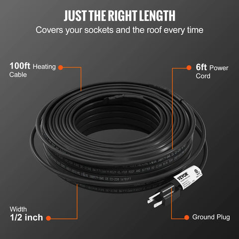 Self Regulating Pipe Heating Cable 100 Feet 5W Per Foot Heat Tape For Pipes Roof Snow Melting To Beat The Winter And Deicing