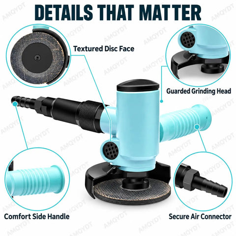 Top Tier Pneumatic Air Angle Grinder 4 Inch Metal Grinding And Polishing Workhorse with textured disc face and comfort side handle.
