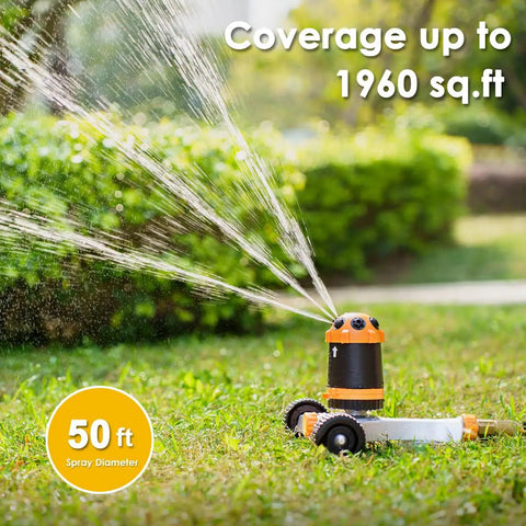 Gear Drive Lawn Sprinkler With Metal Wheel Base Built To Last Heavy Duty Six Pattern Water Sprinkler System for big area watering