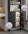 Behind-Door Organizer Cabinet with Pegboard Panels, 69-inch tall, black metal, installed in a bathroom next to a counter.