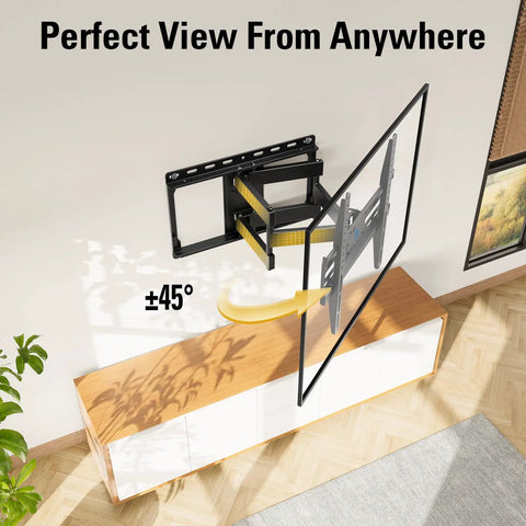 Heavy Duty Full Motion TV Wall Mount For 32 To 70 Inch Sets Up To 99 Lbs showing ±45° swivel angle for optimal viewing.