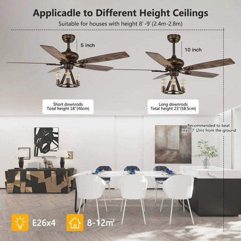 Farmhouse Ceiling Fan With Light And Remote Control 52 Inch Brown Industrial Style Ceiling Fan With 5 Reversible Wooden Blades for kitchen