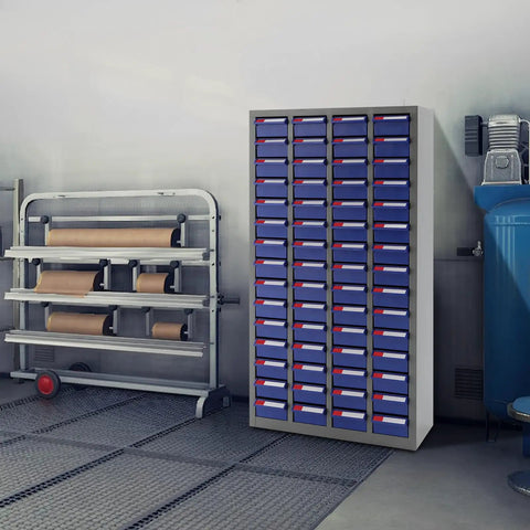 Rock Solid Heavy Duty Metal Parts Organizer Cabinet With Sixty Spacious Drawers Designed For Top Tier Hardware Storage And Easy Garage Workflow Backed By Cold Rolled Steel Construction And Impact Resistant Paint Finish