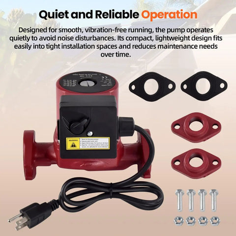 Heavy Duty Three Speed Water Circulator Pump Replacement For Hydronic Heating Systems 115 Volts UPS1558FRC with fittings and cables.