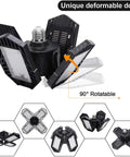 Four Pack 100W Deformable LED Garage Lights With 10000 Lumens Daylight 6000K E26 Ceiling Lighting, ultra bright, adjustable