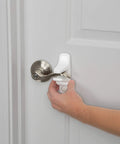 Outsmart Lever Handle Lock 2 Pack White Easy Install Kidproof Door Safety for Lever Handles, fits most levers shown in use