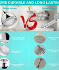 Comparison of Lit LED Shower Head With Color Changing Lights and standard shower head, highlighting durability and material differences.