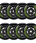 8 Pack Inline Skate Wheels Set With 72mm 76mm And 80mm Options, ABEC9 Bearings, 85A Durometer PU, black wheels with green design