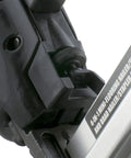 Close-up of 4-In-1 Pneumatic 18-Gauge Flooring Nailer, Brad Nailer, and Narrow Crown Stapler Do-It-All Pro-Grade Tool.
