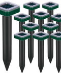 8 Pack Solar Powered Ultrasonic Mole And Rodent Repellent Stakes For Lawns And Yards Deterrent For Moles Gophers Groundhogs Voles Chipmunks And Snakes Waterproof Outdoor Burrow Deterrent Spike displayed in an array