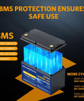 Beast 12V 100Ah LiFePO4 Battery with Built In 100A BMS, showing internal structure and BMS protection details.