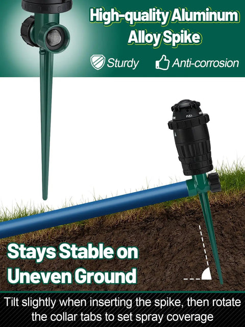 Heavy Duty Aluminum Spike Sprinklers For Your Yard With Adjustable Spray Coverage And 5 Spray Patterns, Easy To Install