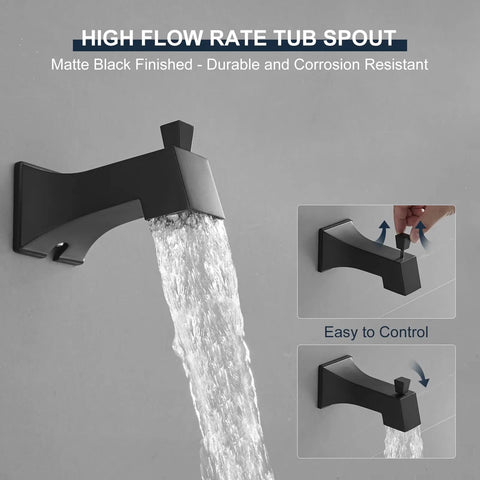 Heavy Duty Matte Black Tub Shower Faucet Set With Constant Temperature Valve And 8 Inch Adjustable Rain Shower Head Built Tight To Run Slick Under Low Water For A Smooth Spa Like Bath Upgrade Any Day