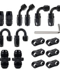 6AN Hose End Fitting Kit For CPE Braided Hose Aluminum 6061-T6 With Black Anodized Finish 9/16-18 UNF Thread Components