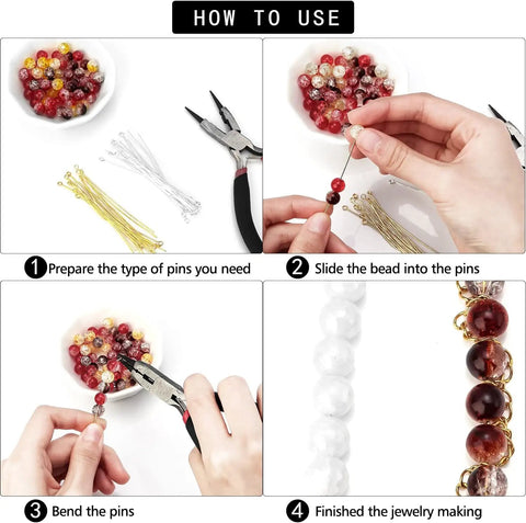 200 Pcs 70mm 21 Gauge Straight Eye Pins For Jewelry Making Silver Color Ball Head Pins For DIY Earrings Bracelets Necklaces Pendants Christmas Crafts, how-to-use collage