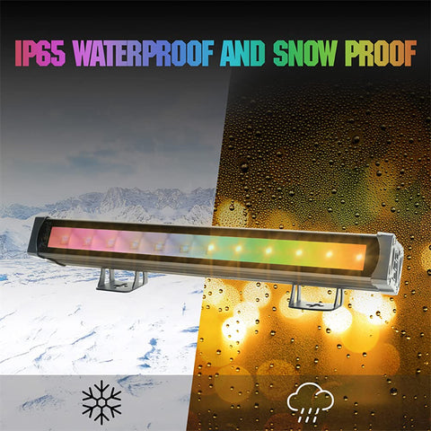 Wash Light Bar 45W RGBW DJ Stage Lights With Smart App Control Waterproof 36 LED Wall Washer in snowy and rainy backdrop